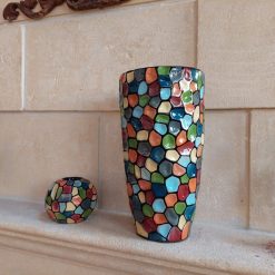 vaas kermamiek met gekleurde vakjes, uniek cadeau voor iedere gelegenheid, decoratieve vaas, vaas madu