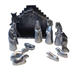 kerststal hout zilver