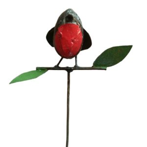 tuinsteker roodborst, metalen tuindecoratie vogel