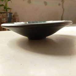 kleine fruitschaal aardewerk, decoratieve schaal blauw groen, aardetinten decoratie