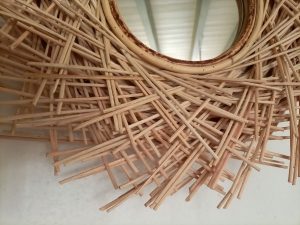 spiegel stro rand, natuurlijke rand spiegel, ronde spiegel, ronde halspiegel brede rand