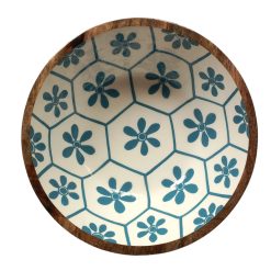 ruime fruitschaal blauw wit, grote houten fruitschaal met kleur, bijzonder duurzaam cadeau