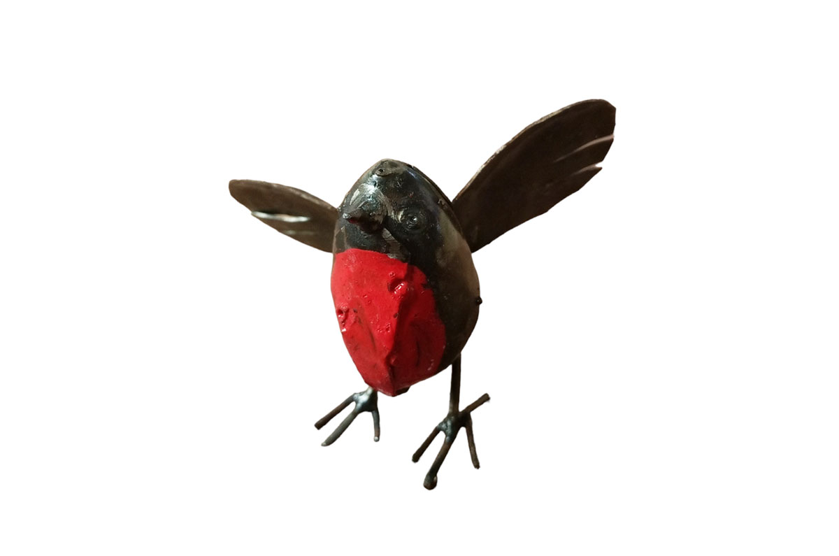 tuinbeeld metaal vogel, beeld roodborstje, vogel grafdecoratie