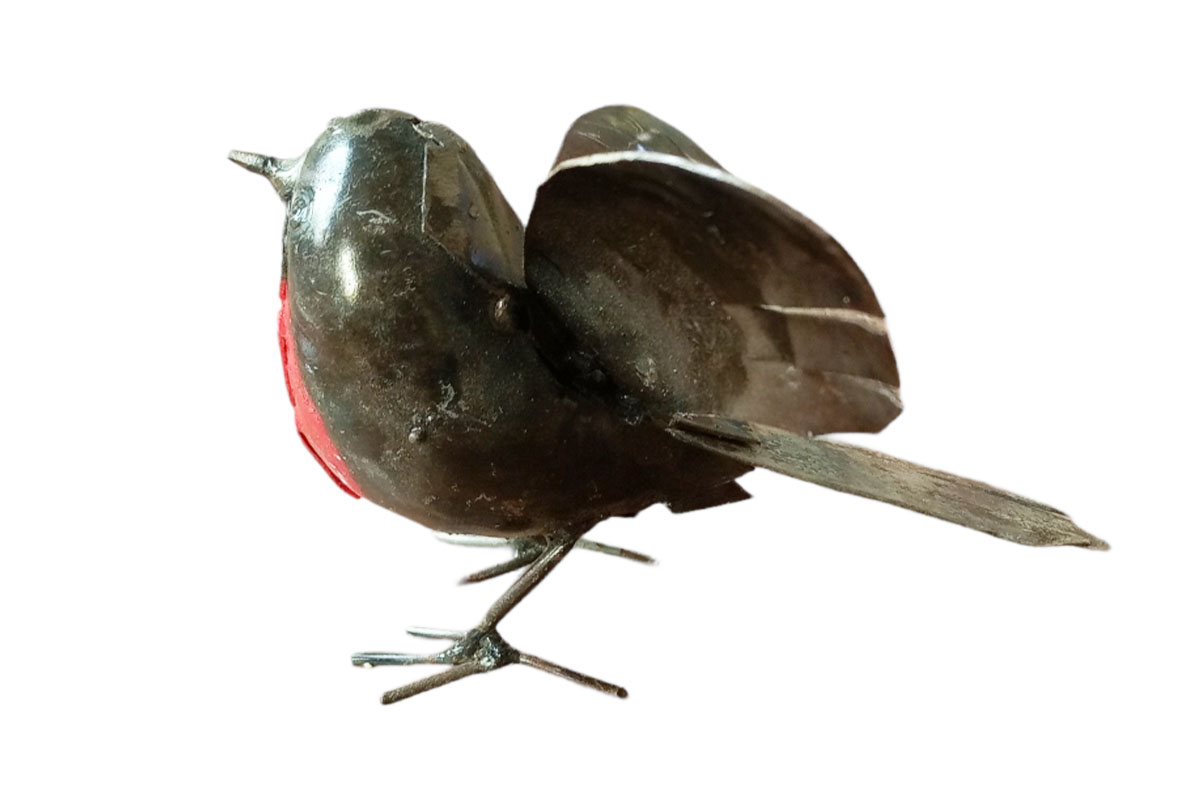 tuinbeeld metaal vogel, beeld roodborstje, vogel grafdecoratie