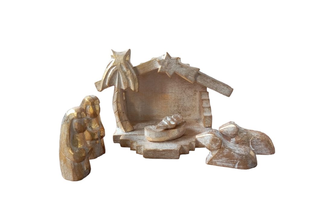 KONTARBOOR Kerststal van laserbewerkt hout met led-verlichting, kerststal, 21x18x5 cm