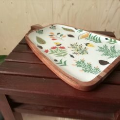 houten serveerplank herfstkleuren, herfstkleuren accessoire, houten presentatieschaal, houten servies