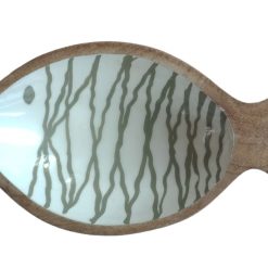 houten bakje visvorm, wit en bruin, woonaccessoire, houten keukenaccessoire, houten schaal visvorm