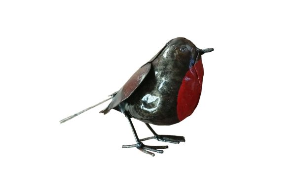 roodborstje beeld, ijzeren vogelbeeld, duurzame grafdecoratie