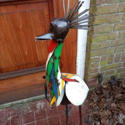 grote vogelfiguur metaal, groot vogelbeeld ijzer, kraanvogel tuinbeeld