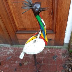 grote vogelfiguur metaal, groot vogelbeeld ijzer, kraanvogel tuinbeeld