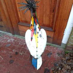 grote vogelfiguur metaal, groot vogelbeeld ijzer, kraanvogel tuinbeeld