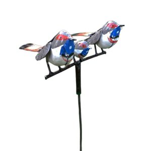 tuinprikker vogel met kleuren, tuinsteker metaal vogel, grafdecoratie, vogel op stang, blauwborst beeld