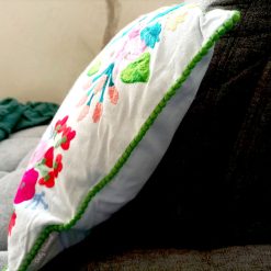 rechthoekig kussen met vogels en bloemen, rechthoekig kussen kwaliteit, pimpelmees kussen, kussen vogels