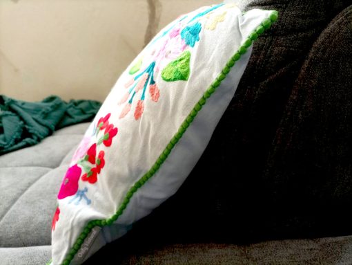 rechthoekig kussen met vogels en bloemen, rechthoekig kussen kwaliteit, pimpelmees kussen, kussen vogels