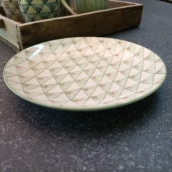 keramiek gebaksbord in een groen patroon, hand bestempeld gebaksbord, luxe gebaksbord mix & match, fairtrade cadeau voor hem en haar