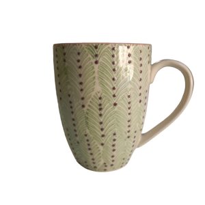 koffiekop met oor patroon, handgeschilderd kop, cadeau koffiekop, aardewerk mok fairtrade, luxe mok met groen patroon