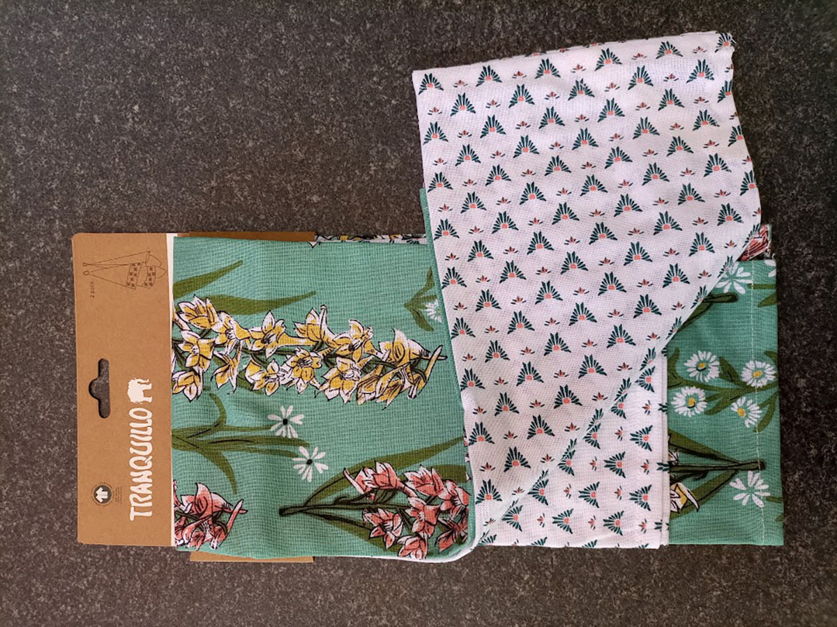 theedoek met print, luxe theedoek met print, set van 2 theedoeken cadeau, praktisch cadeau in de keuken, theedoek in kleur