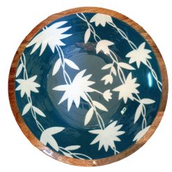 houten fruitschaal xl met print, grote schaal voor salade of fruit, ruime schaal met tekening, houten schaal, decoratieve grote schaal