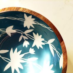 houten fruitschaal xl met print, grote schaal voor salade of fruit, ruime schaal met tekening, houten schaal, decoratieve grote schaal
