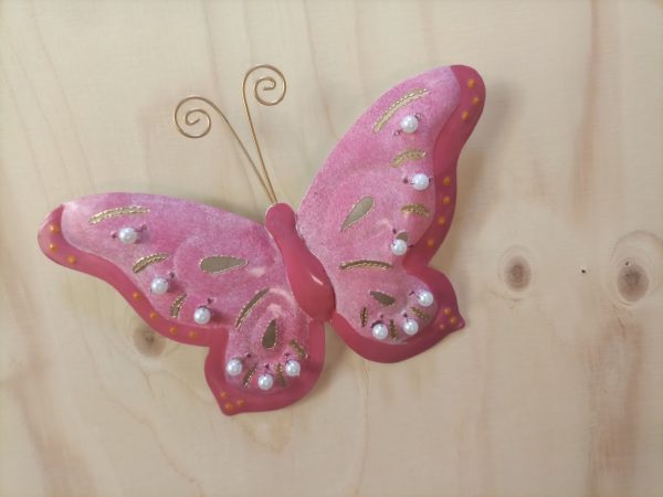 metalen vlinder voor aan de muur, cadeau voor meisjes kinderkamer, roze vlinder decoratie, kinderkamerdecoratie roze vlinder, cadeau voor tiener, wanddecoratie van metaal