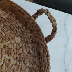 rond dienblad jute, groot stevig dienblad, dienblad natuurlijke materialen, decoratief dienblad, alternatief fruitschaal