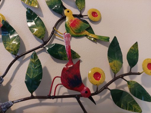 49 cm / 49 cm wanddecoratie van metaal, levensboom, levensboom en 3 vogels, wanddecoratie van metaal, rond, van metaal, voor slaapkamer, tuin, buiten, zwart, 49 cm