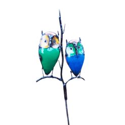 metalen tuindecoratie uil, tuinprikker uilen, tuinsteker metaal kleur, uil tuinaccessoire, upcycled product