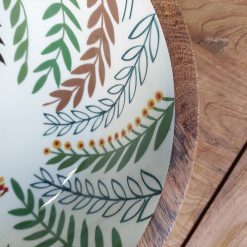 houten fruitschaal aardekleuren, natuurprint schaal, grote serveerschaal, grote fruitschaal hout