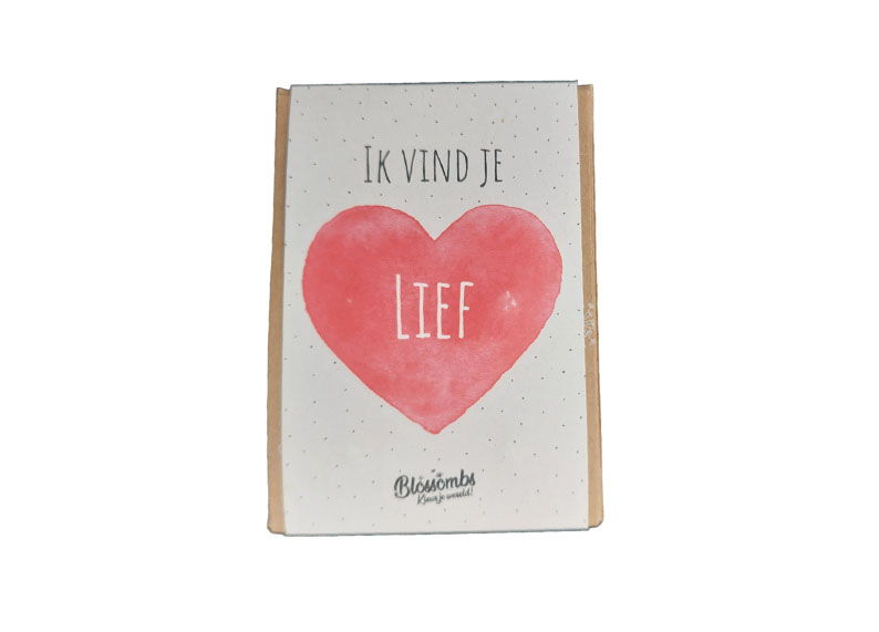 zaadbommetjes ik vind je lief, blossombs brievenbuscadeau, cadeau hart bloemenzaden, klein cadeau voor moeder, juffencadeau, cadeau bemoedigen