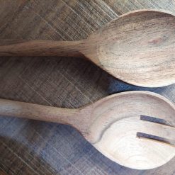 houten slabestek, houten vork en lepel, serveerbestek luxe