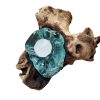 drijfhout en glas waxinelichtjeshouder, woonaccessoire drijfhout, gesmolten glas op hout