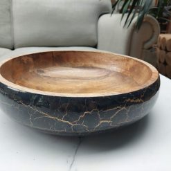 houten fruitschaal only natural, houten fruitschaal zwart marmerlook, luxe schaal van hout