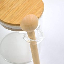 glazen kruidenpotjes me bamboe deksel en lepeltje, potjes luchtdicht, alternatief weckpot, kruidenpotjes voor in de keuken, potje met lepeltje