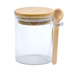 glazen kruidenpotjes me bamboe deksel en lepeltje, potjes luchtdicht, alternatief weckpot, kruidenpotjes voor in de keuken, potje met lepeltje