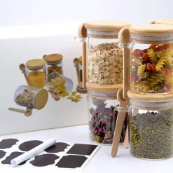 glazen kruidenpotjes me bamboe deksel en lepeltje, potjes luchtdicht, alternatief weckpot, kruidenpotjes voor in de keuken, potje met lepeltje