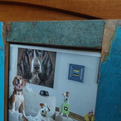 houten fotolijst blauw, fotolijst gerecycled hout, verfresten fotolijst, fotolijst A4 formaat