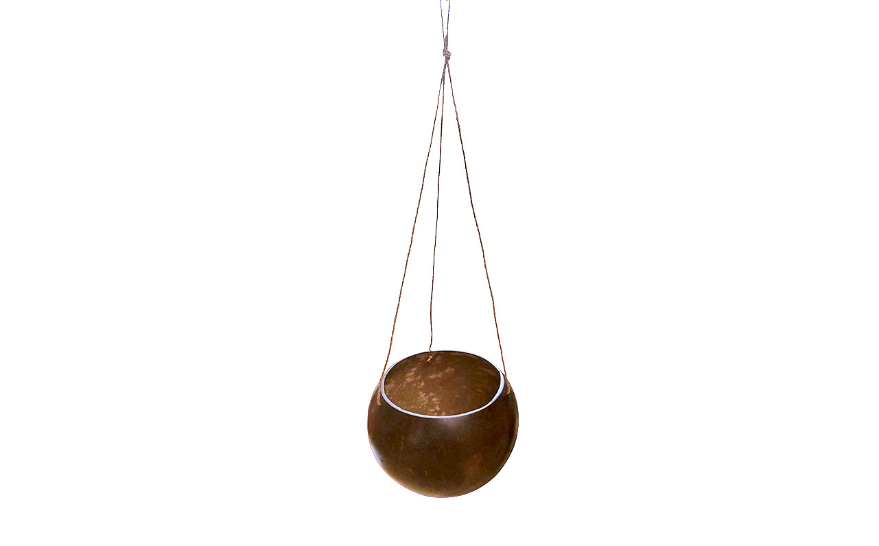 kokosnootbast hanger, bakje kokosnoot, plantenhanger kokosnoot, kokosbast hanger