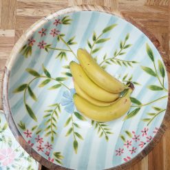 houten schaal met print in zomerbloemen, houten schaal met gladde binnenkant, saladeschaal of serveerschaal met patroon, houten schaal groot xl