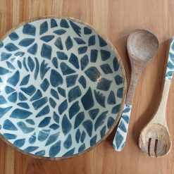 houten saladeschaal met print, grote fruitschaal hout met print, only natural schaal