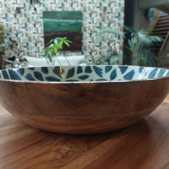 houten saladeschaal met print, grote fruitschaal hout met print, only natural schaal