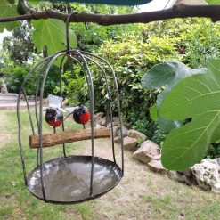 tuindecoatie hangende vogelkooi, cadeau huwelijk, tuindecoratie vogeltjes koppel, metalen vogelkooi deco