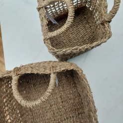 set opbergmanden vierkant, cadeaumand zelf vullen, vierkante mand met handvat, mand voor op slaapkamer of badkamer, mand voor open vak in kast
