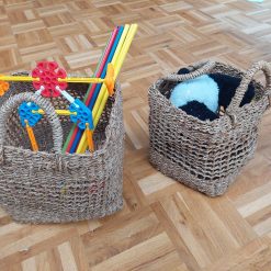 set opbergmanden vierkant, cadeaumand zelf vullen, vierkante mand met handvat, mand voor op slaapkamer of badkamer, mand voor open vak in kast