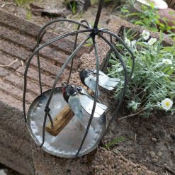 tuindecoatie hangende vogelkooi, cadeau huwelijk, tuindecoratie vogeltjes koppel, metalen vogelkooi deco