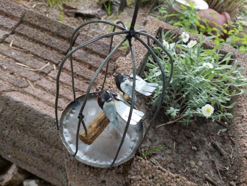 tuindecoatie hangende vogelkooi, cadeau huwelijk, tuindecoratie vogeltjes koppel, metalen vogelkooi deco