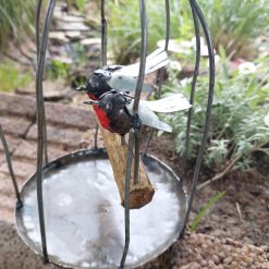 tuindecoatie hangende vogelkooi, cadeau huwelijk, tuindecoratie vogeltjes koppel, metalen vogelkooi deco