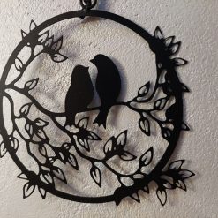 muurhanger vogels op tak, cadeau bij huwelijk, geschenk huwelijksjubileum, metalen muurhanger vogels, brievenbuscadeau