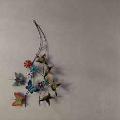 wanddecoratie 3D, muurdecoratie 3d metaal, metalen tak met vogels en vlinders, geschenk nieuwe woning