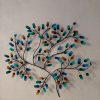 muurdecoratie 3D tak, tak met gekleurde blaadjes, levensboom abstract, wanddecoratie metalen bloemen