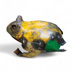 metalen beeld voor naast de vijver, dierenbeeld kikker, kikkerbeeld van metaal, cadeau voor hem